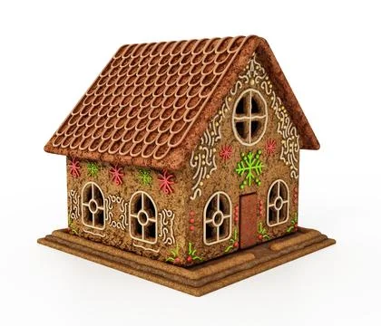 Gingerbread house isolated on white background. 3D illustration Stock Illustration