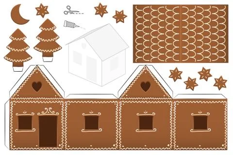 Gingerbread House Paper Model Stock Illustration