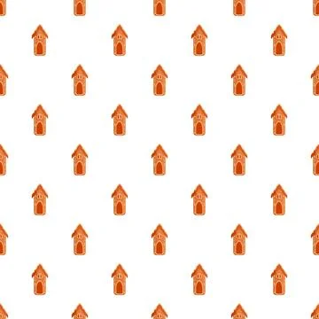 Gingerbread house repeating pattern on white background Stock Illustration