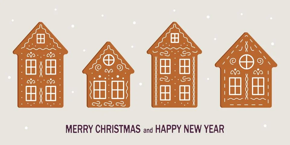 Gingerbread house. Set of cute cartoon gingerbread houses. Christmas cookies Stock Illustration