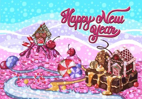 Gingerbread house. Set of hand drawn gingerbread houses. New Year Stock Illustration