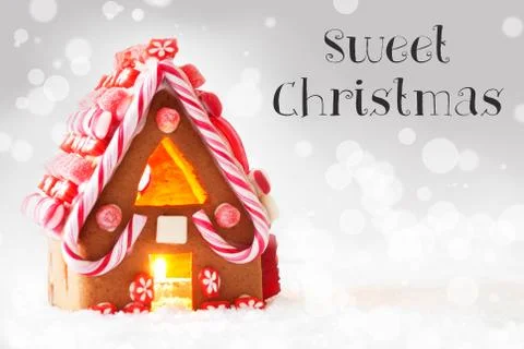 Gingerbread House, Silver Background, Text Sweet Christmas Stock Photos