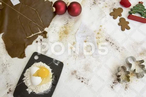 Gingerbread house still life flat lay Stock Photos