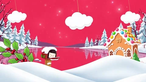 Gingerbread House by a Winter Lake Stock Footage 294463017