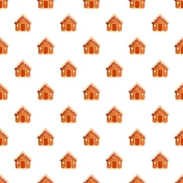 Gingerbread houses repeating pattern for winter holidays Stock Illustration