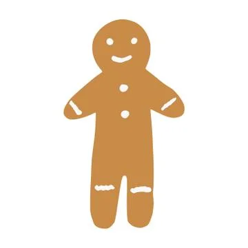 Gingerbread human isolated on white background. Christmas cookies in doodle. Stock Illustration