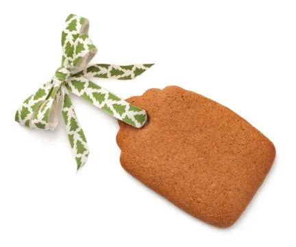 Gingerbread Label Cookie with Ribbon Bow Isolated on White Background Stock Photos