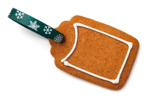 Gingerbread Label Cookie with Ribbon Isolated on White Background Stock Photos