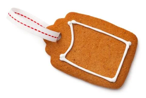 Gingerbread Label Cookie with Ribbon Isolated on White Background Stock Photos