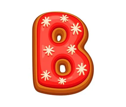 Gingerbread letter B with red icing and snowflakes Stock Illustration