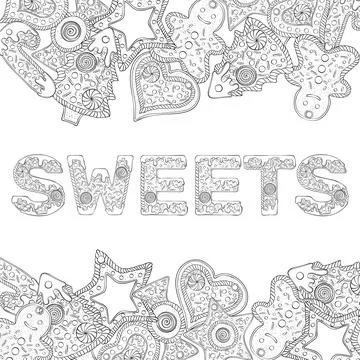 Gingerbread lettering sweets frame Stock Illustration
