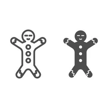 Gingerbread line and solid icon. Ginger cookie in shape of man symbol, outline Stock Illustration
