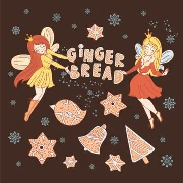 GINGERBREAD MAGIC Merry Christmas Vector Set for Print Stock Illustration