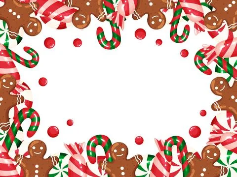 Gingerbread Man and Candy Cane Rectangle Frame Stock Illustration