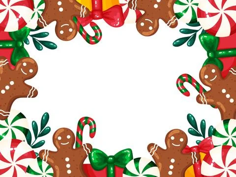 Gingerbread Man and Candy Cane Background Frame Stock Illustration