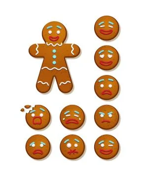Gingerbread man and set of gingerbread man faces. Vector Christmas and New Year 스톡 일러스트