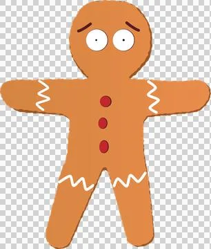Gingerbread man is being shown in flat style, zigzag icing, red buttons on Stock Illustration