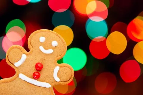 Gingerbread man with bokeh Stock Photos