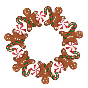 Gingerbread Man Candy Wreath Circle Frame Stock Illustration
