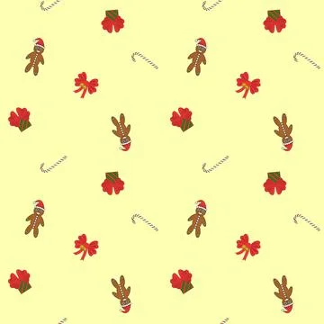 Gingerbread man, caramel cane, gift, red bow, Christmas Illustrazione stock