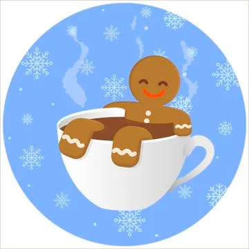 Gingerbread man chilling in the cup of hot chocolate Stock Illustration