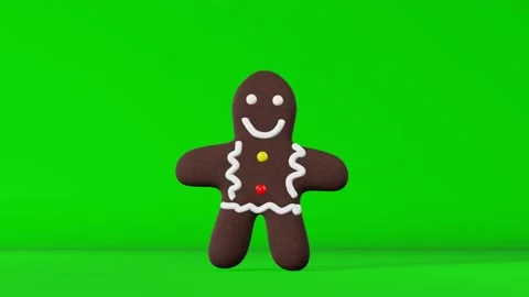 Gingerbread man chroma key green screen background 3D animation loop Video stock 220347486