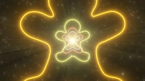 Gingerbread Man Cookie Christmas Shape Neon Lights Tunnel Glowing Stock Footage 195499006