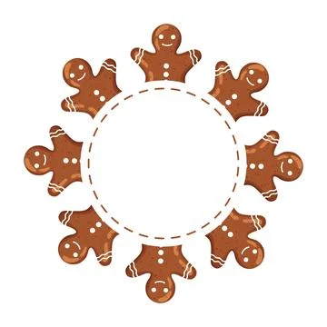 Gingerbread Man Cookie Circle Frame Design Stock Illustration