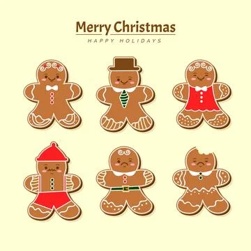 Gingerbread man cookie collection in flat design Stock Illustration