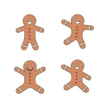 Gingerbread man cookie icon collection. flat style elements. cartoon isolat.. Illustrazione stock