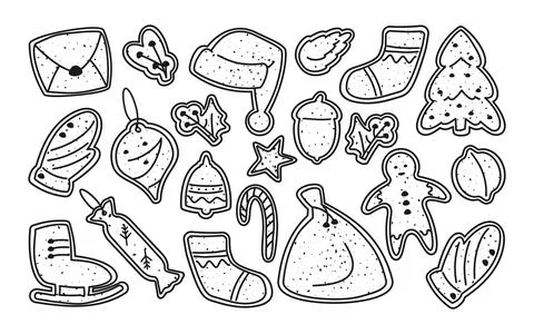 Gingerbread man cookie outline template vector set Stock Illustration