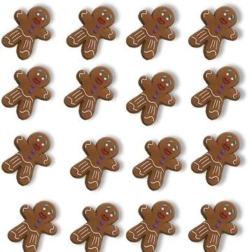 Gingerbread man cookie pattern isolated on a white background Foto stock
