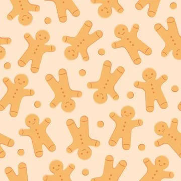 Gingerbread man cookie seamless pattern. Christmas and holiday season sweet t Stock Illustration