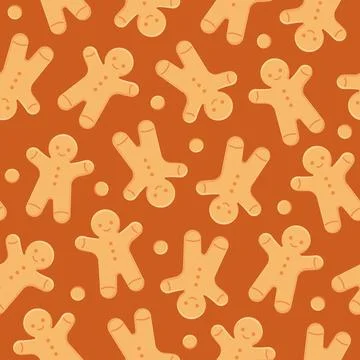 Gingerbread man cookie seamless pattern. Christmas and holiday season sweet t Stock Illustration