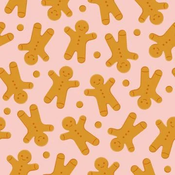Gingerbread man cookie seamless pattern. Christmas and holiday season sweet t Stock Illustration