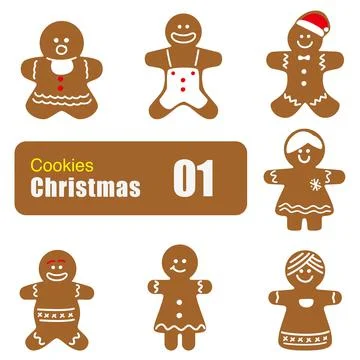 Gingerbread man cookies, biscuit, vector Stock Illustration