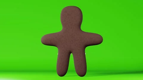 Gingerbread man dancing chroma key green screen background 3D animation Stock Footage 220420301