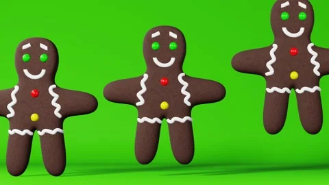 Gingerbread man dancing chroma key green screen background 3D animation Stock Footage 220447079