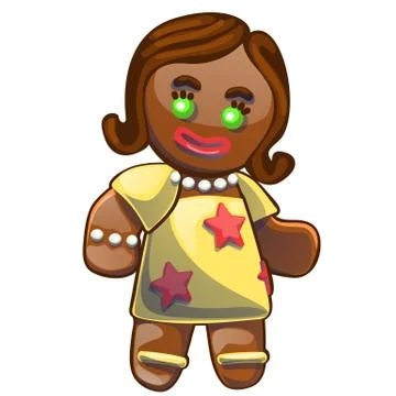 Gingerbread man decorated colored icing isolated on white background. Holiday Stock Illustration