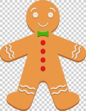 Gingerbread Man with decorative icing, features buttons, and a bow tie on a.. Stock Illustration