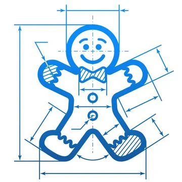 Gingerbread man with dimension lines Stock Illustration