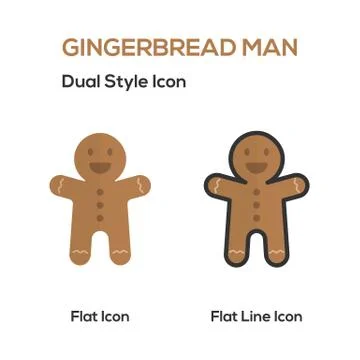 Gingerbread Man Flat Icon And Flat Line Icon. Stockillustratie