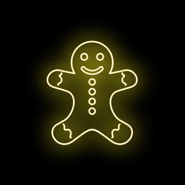 Gingerbread man icon glowing with yellow neon outline Stock Illustration