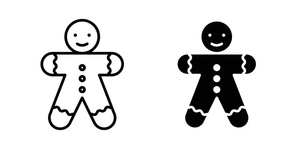 Gingerbread man icon. Outline, flat icons Stock Illustration