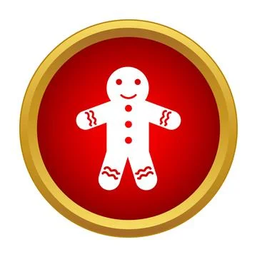 Gingerbread man icon on red and gold circle Stock Illustration