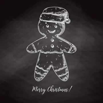 Gingerbread man isolated on background. Sketch, hand drawn Illustrazione stock