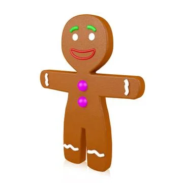 Gingerbread man isolated on white background, 3D rendering Stock Illustration