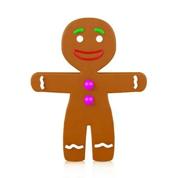 Gingerbread man isolated on white background, 3D rendering Stock Illustration