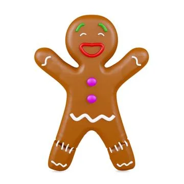 Gingerbread man isolated on white background, 3D rendering Stock Illustration