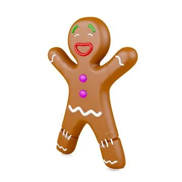Gingerbread man isolated on white background, 3D rendering Stock Illustration